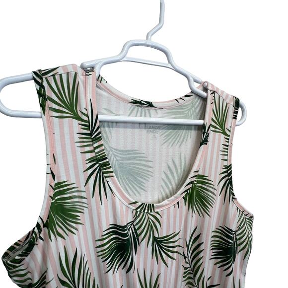 Lands’ End Wide Leg Jumpsuit Pink Green 1X Palm Leaf Print Sleeveless Tropical - Picture 5 of 12